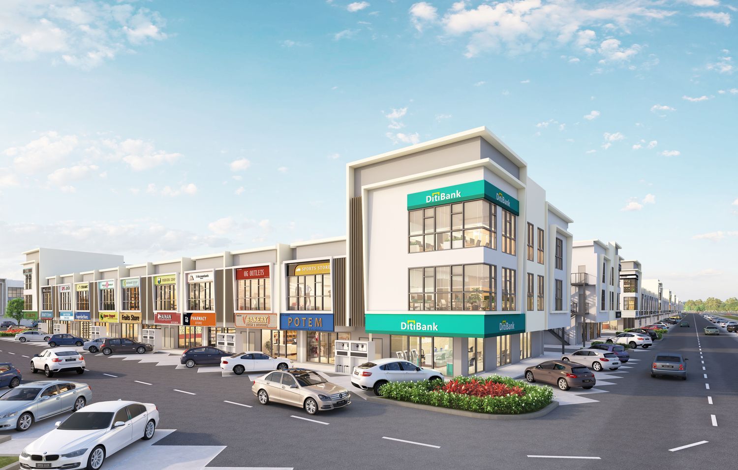 Bintang Bayu Business Hub – 3 Storey Shop Offices Corner unit exterior facade of 3 storey shop offices at Bintang Bayu Business Hub